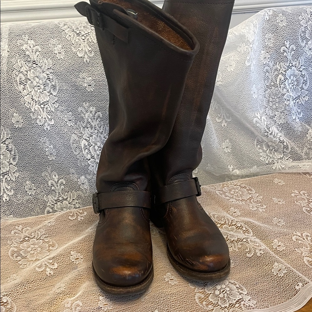Frye Dark Brown Leather Heeled Boots